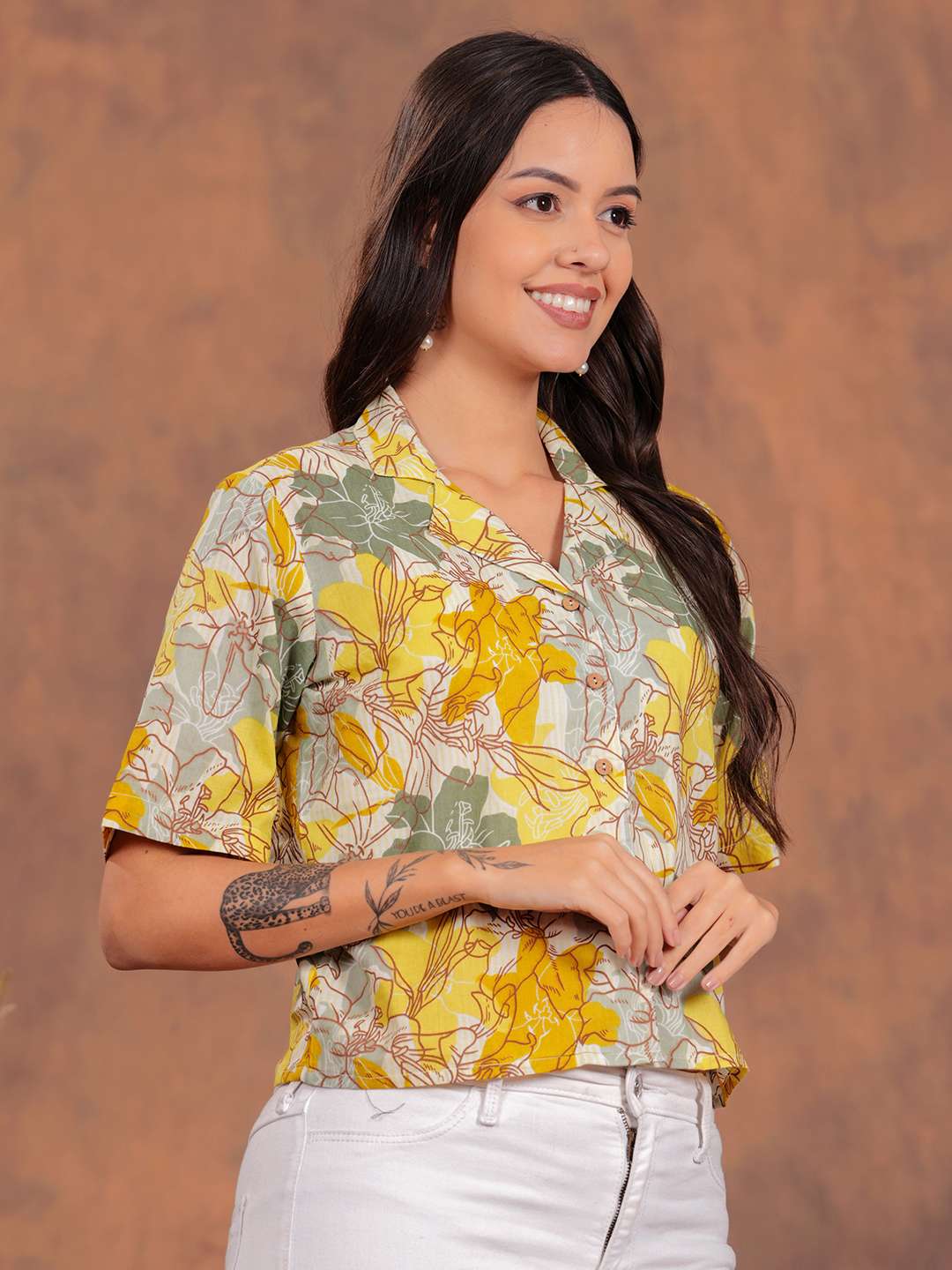 Yellow Flower Crop Shirt