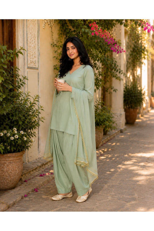 Sage Farshi Salwar Set with Dupatta