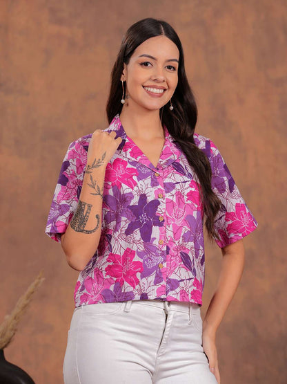 Purple Flower Crop Shirt