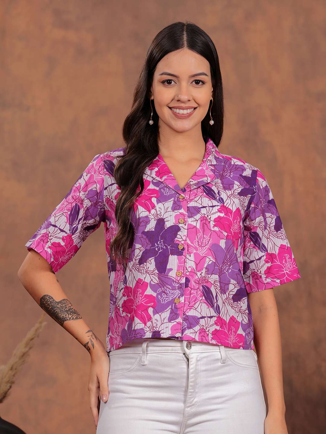 Purple Flower Crop Shirt
