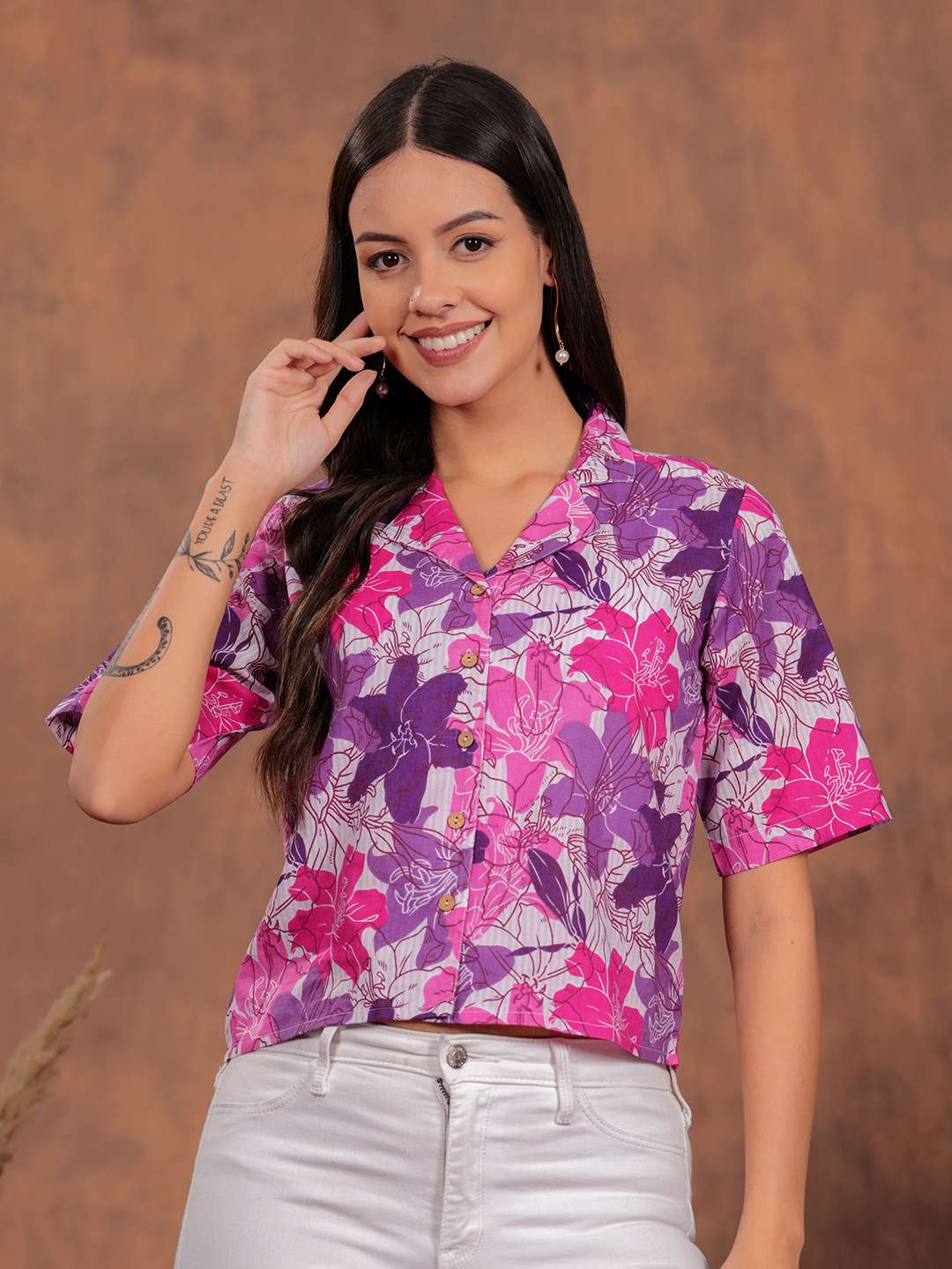 Purple Flower Crop Shirt