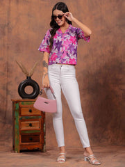 Purple Flower Crop Shirt