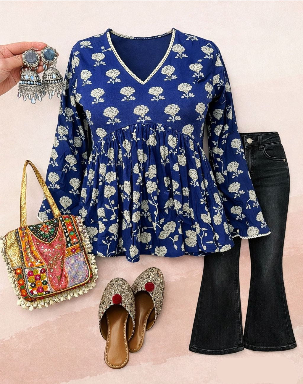 Indigo Blossom Peplum Top