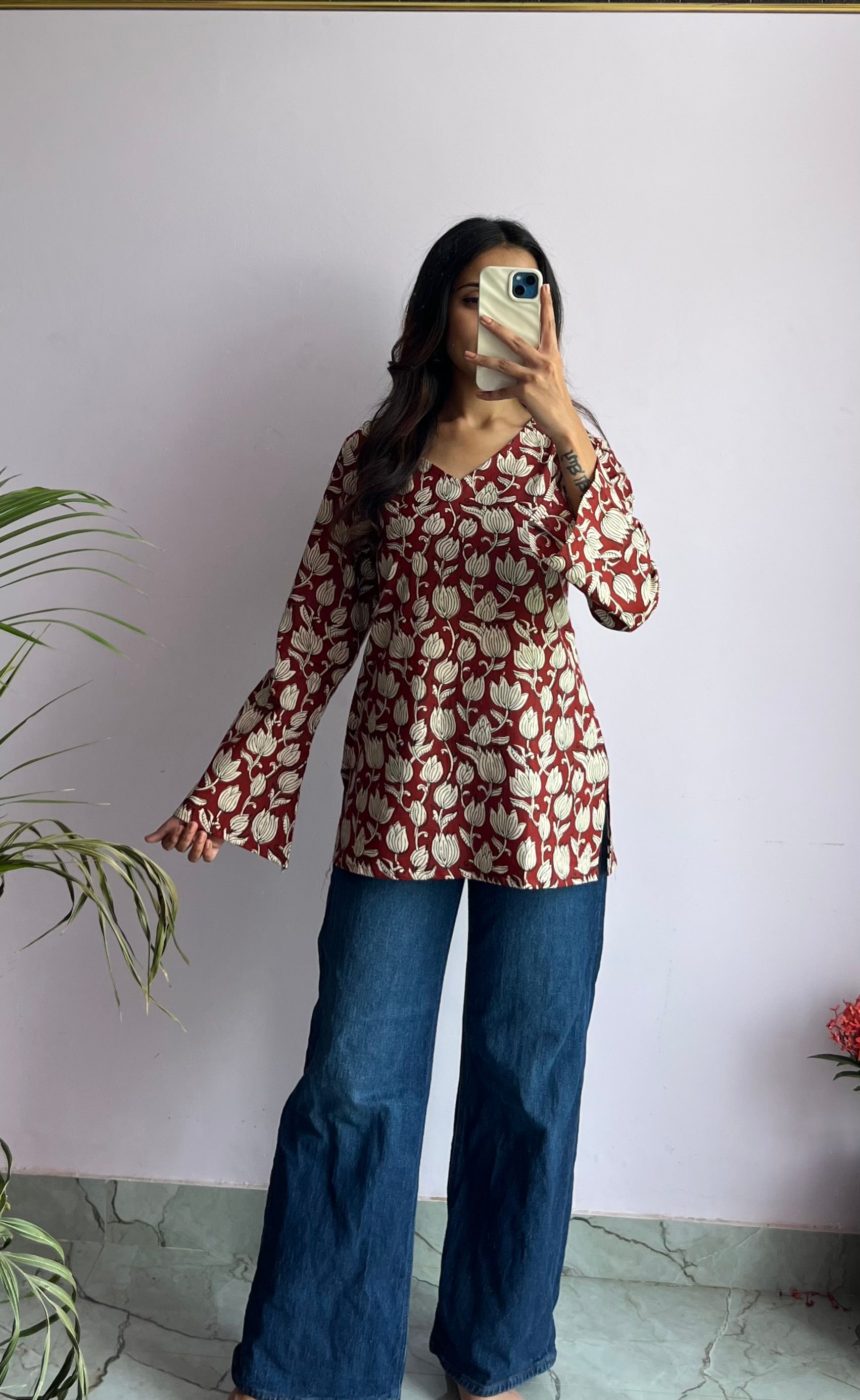 Laal Kamal Bell Sleeves kurti