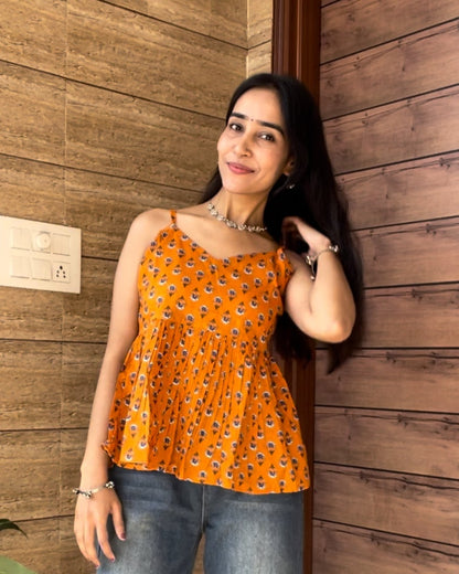 Orange Strap Peplum Top