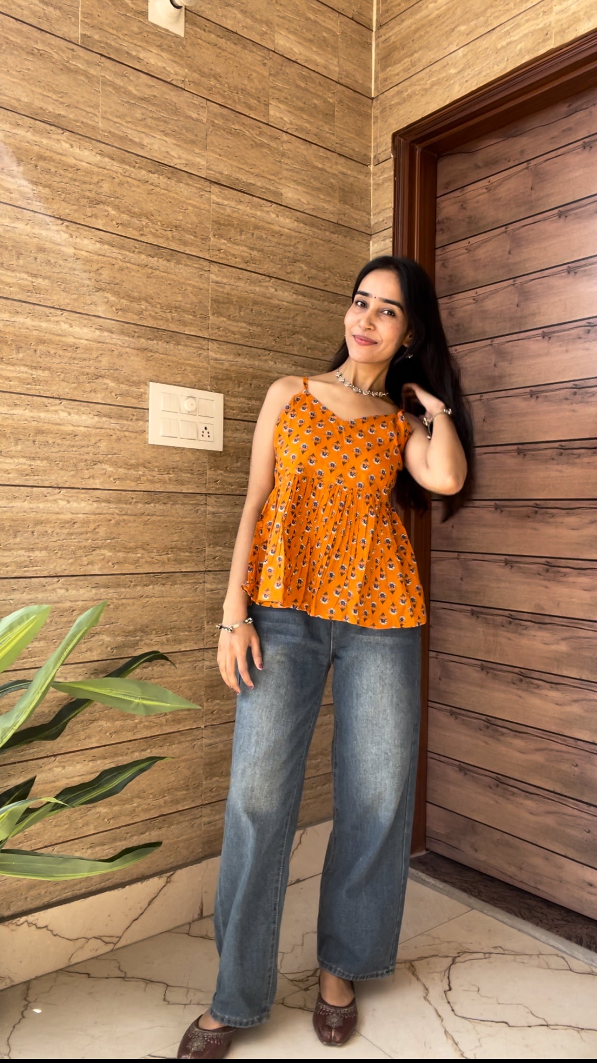 Orange Strap Peplum Top