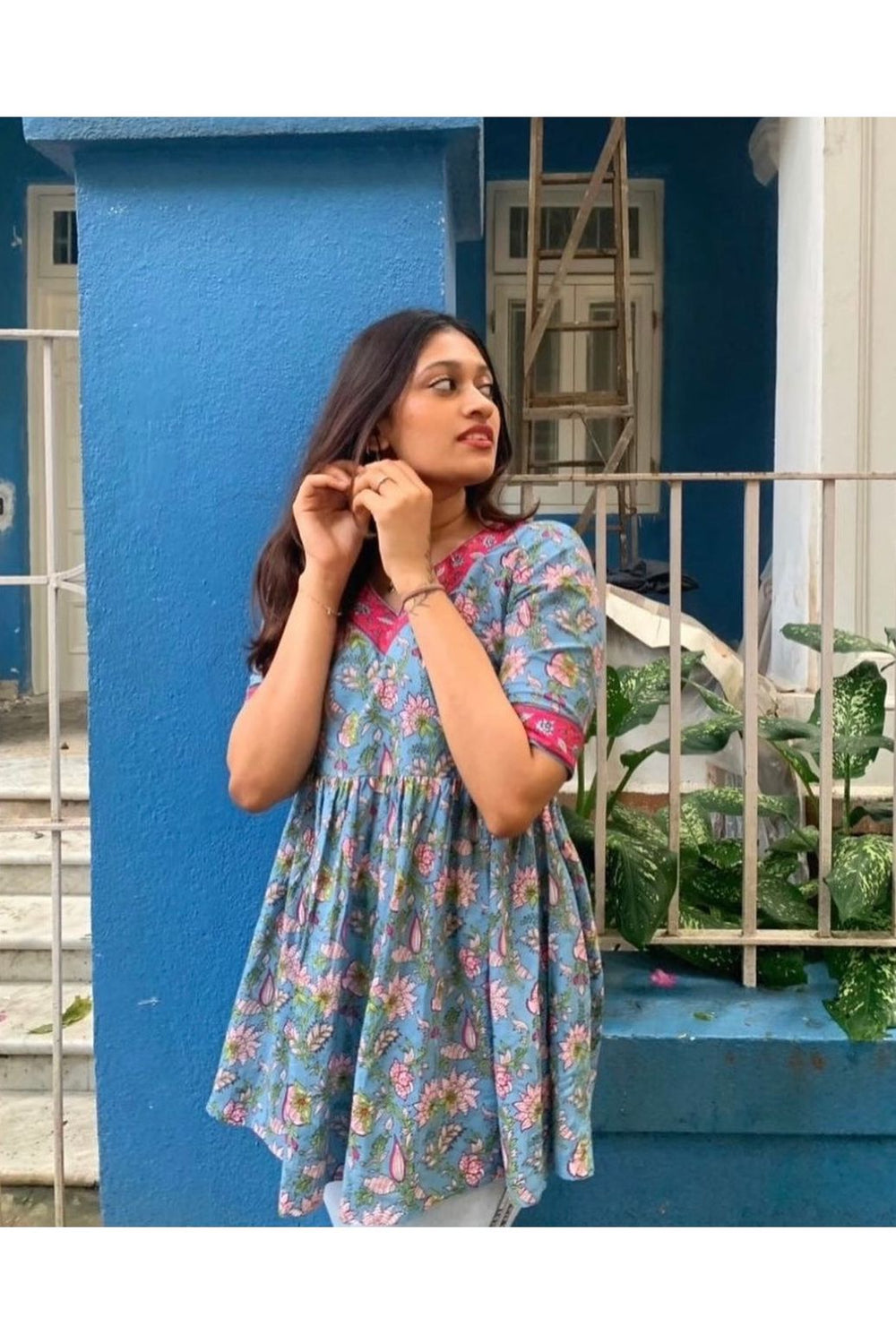 Blue Blossom Flared Tunic