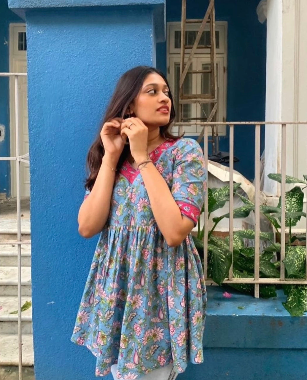 Blue Blossom Flared Tunic