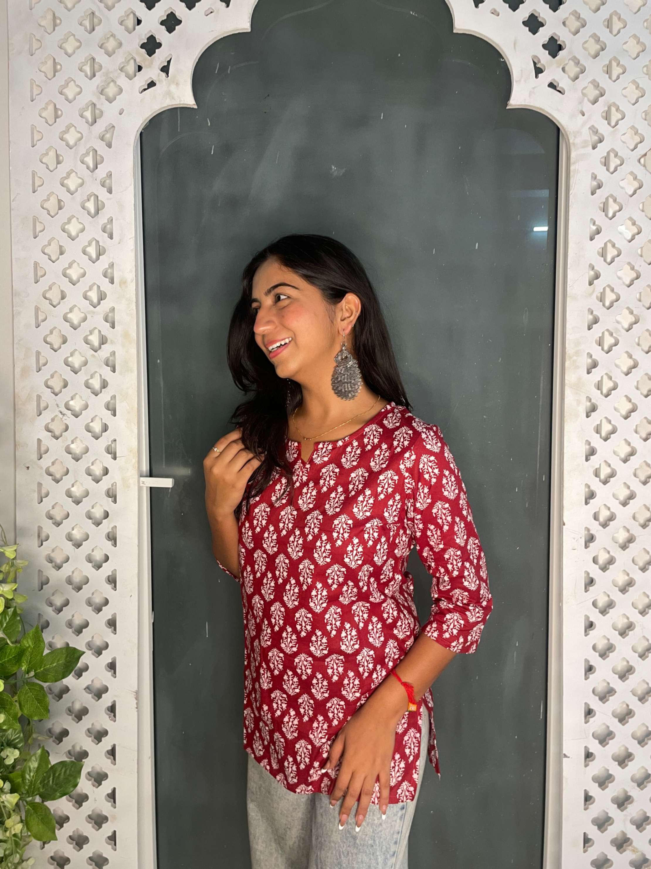 Red white Short Kurti