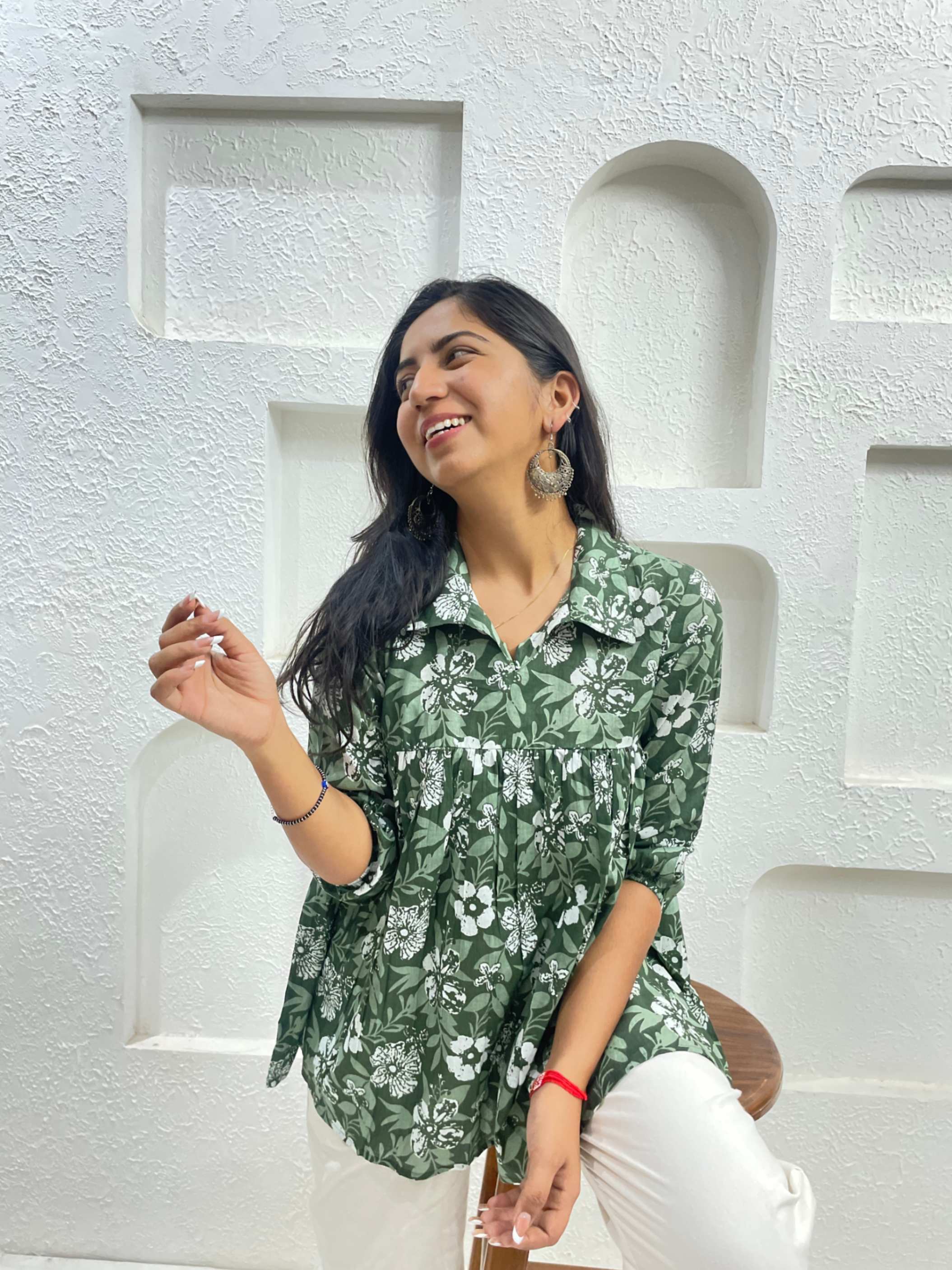 GREEN PEPLUM TOP SHIRT