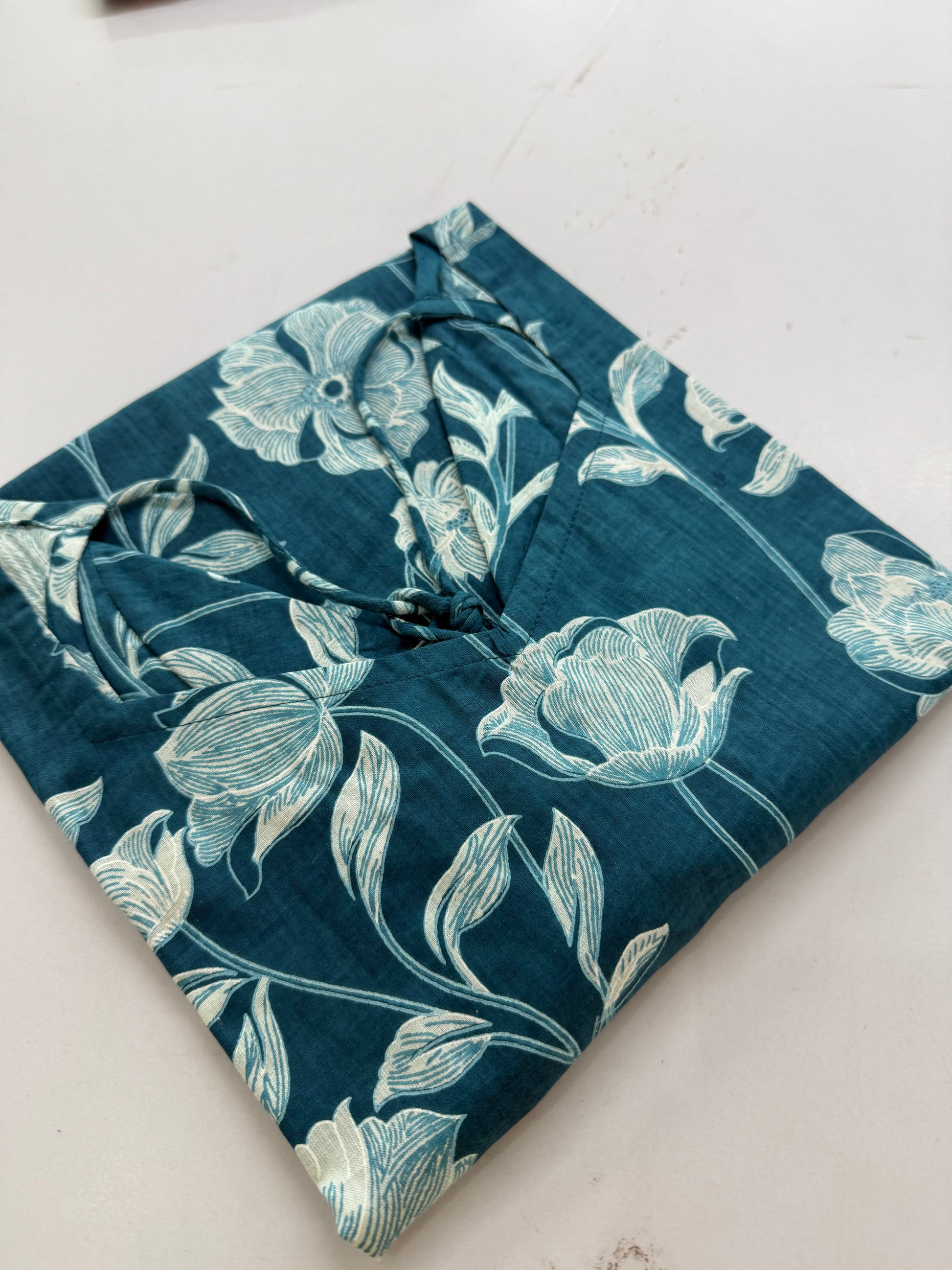 Ocean Bloom Diamond Tie-Back Kurti