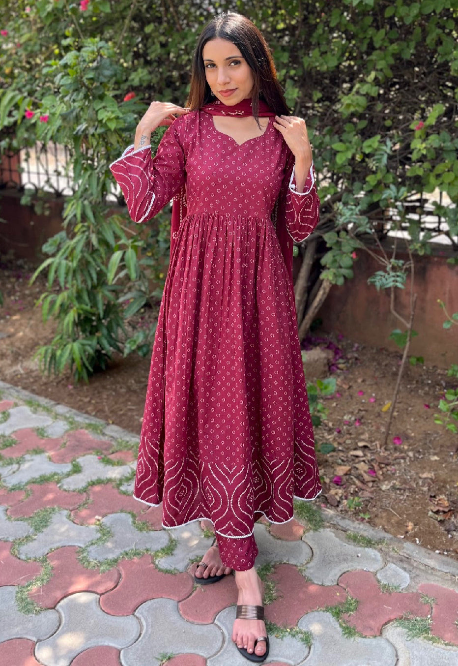 Ruby Anarkali Suit Set with Dupatta