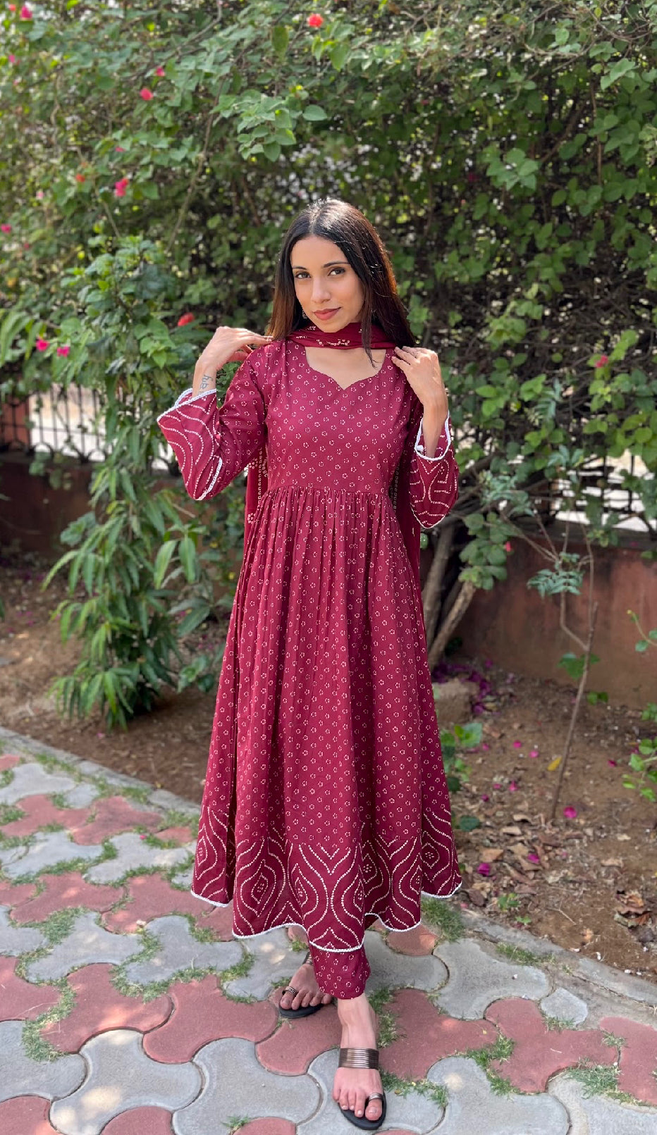 Ruby Anarkali Suit Set with Dupatta
