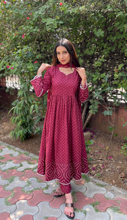 Ruby Anarkali Suit Set with Dupatta
