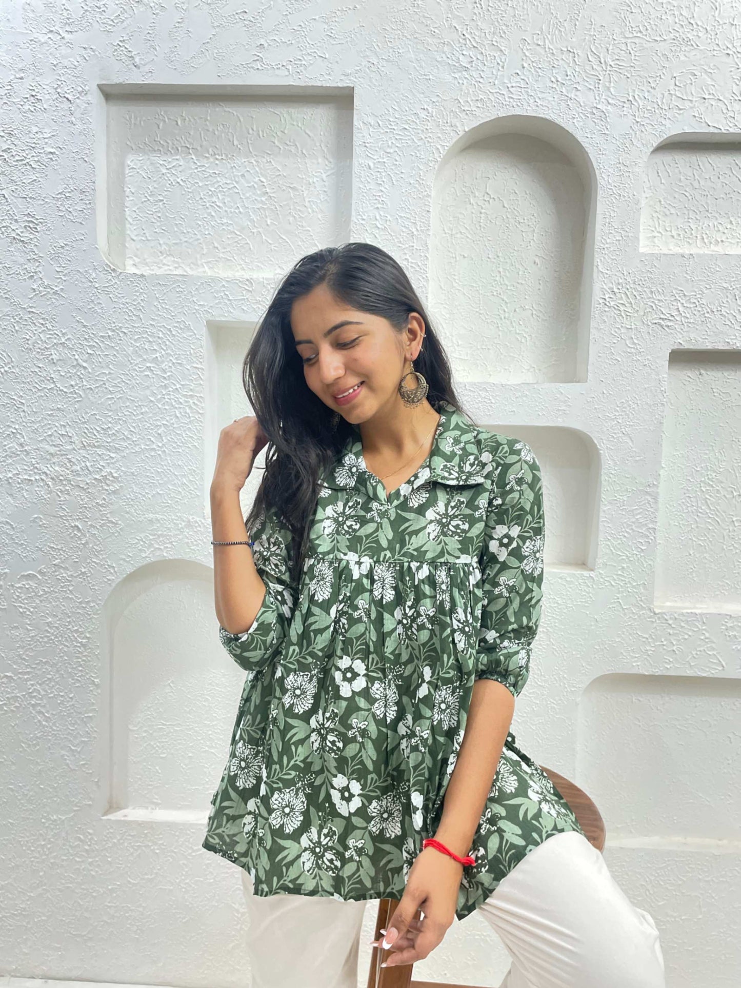 GREEN PEPLUM TOP SHIRT