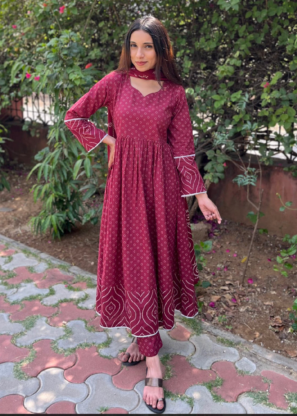 Ruby Anarkali Suit Set with Dupatta