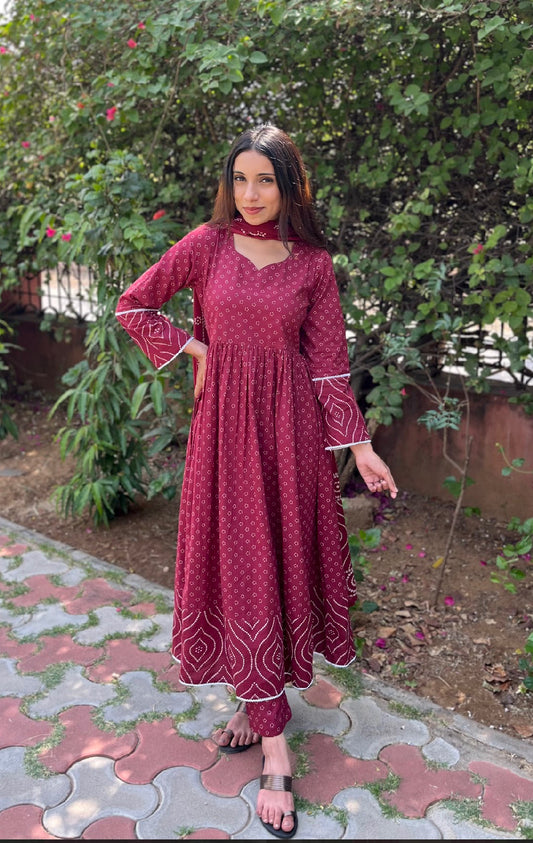 Ruby Anarkali Suit Set with Dupatta