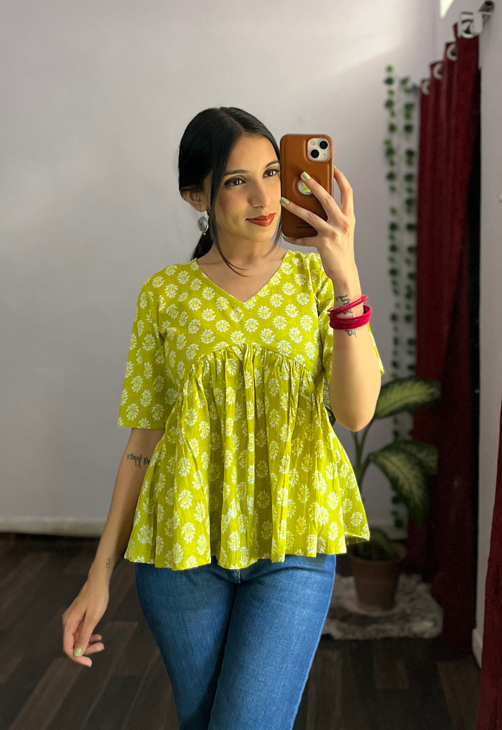 Lime Bliss Handblock Peplum Top