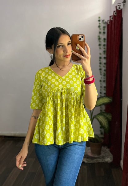 Lime Bliss Handblock Peplum Top