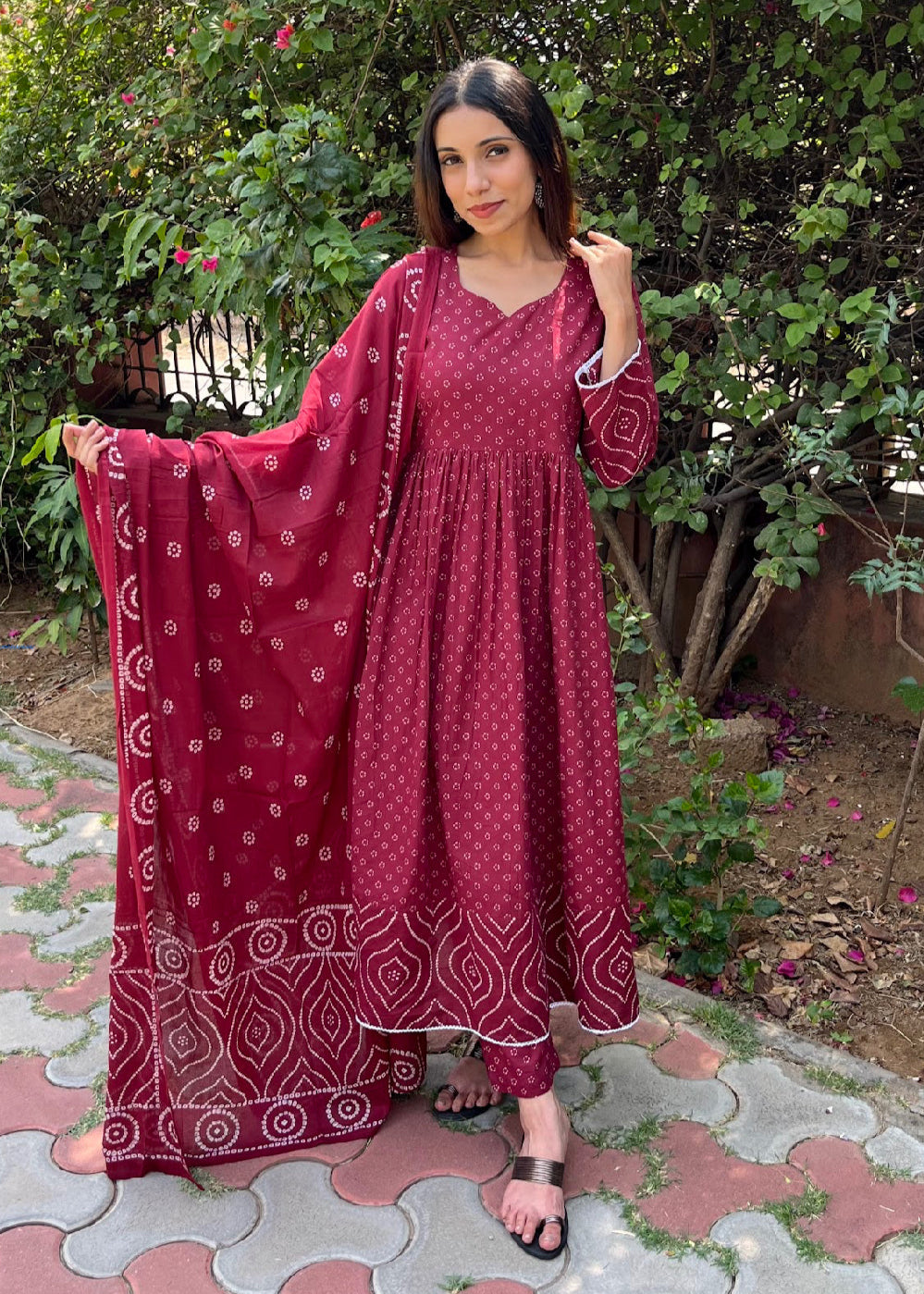 Ruby Anarkali Suit Set with Dupatta