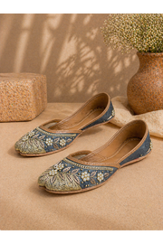 Slate Grey & Antique Gold Floral Dabka Handcrafted Ethnic Jutti for Women