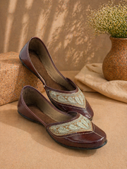 Maroon & Beige Heritage Threadwork Classic Juttis for Women