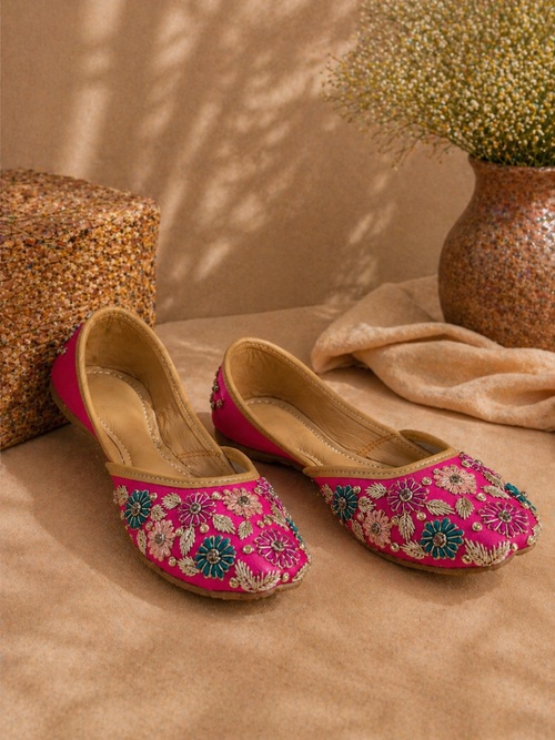Rani Pink Floral Embroidered Festive Jutti for Women