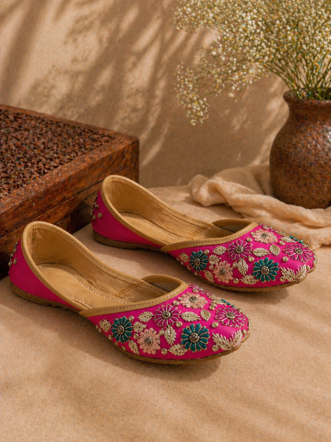 Rani Pink Floral Embroidered Festive Jutti for Women