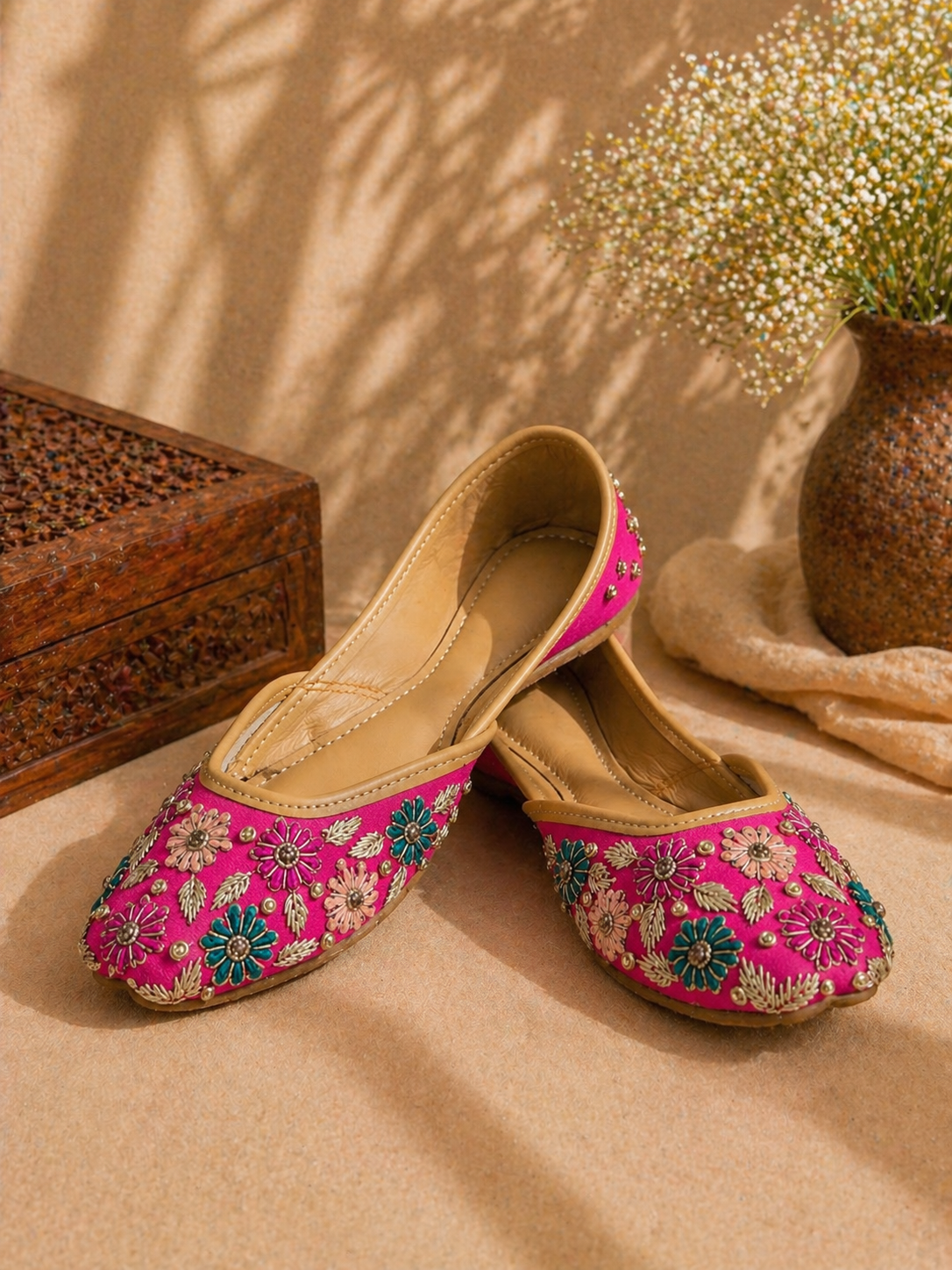 Rani Pink Floral Embroidered Festive Jutti for Women