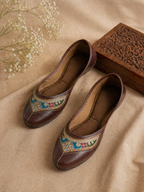 Coffee Brown Tribal Pattern Embroidered Juttis for Women