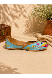 Sky Blue Bird Motif Hand Embroidered Jutti for Women