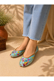 Sky Blue Bird Motif Hand Embroidered Jutti for Women