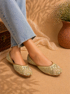 Champagne Gold Mirror & Bead Embellished Ethnic Jutti for Women
