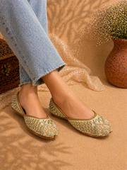 Champagne Gold Mirror & Bead Embellished Ethnic Jutti for Women