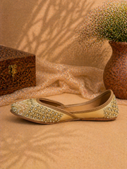 Champagne Gold Mirror & Bead Embellished Ethnic Jutti for Women