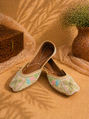 Ivory Pastel Floral Handcrafted Ethnic Jutti for Women