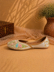 Ivory Pastel Floral Handcrafted Ethnic Jutti for Women