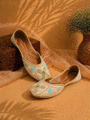 Ivory Pastel Floral Handcrafted Ethnic Jutti for Women