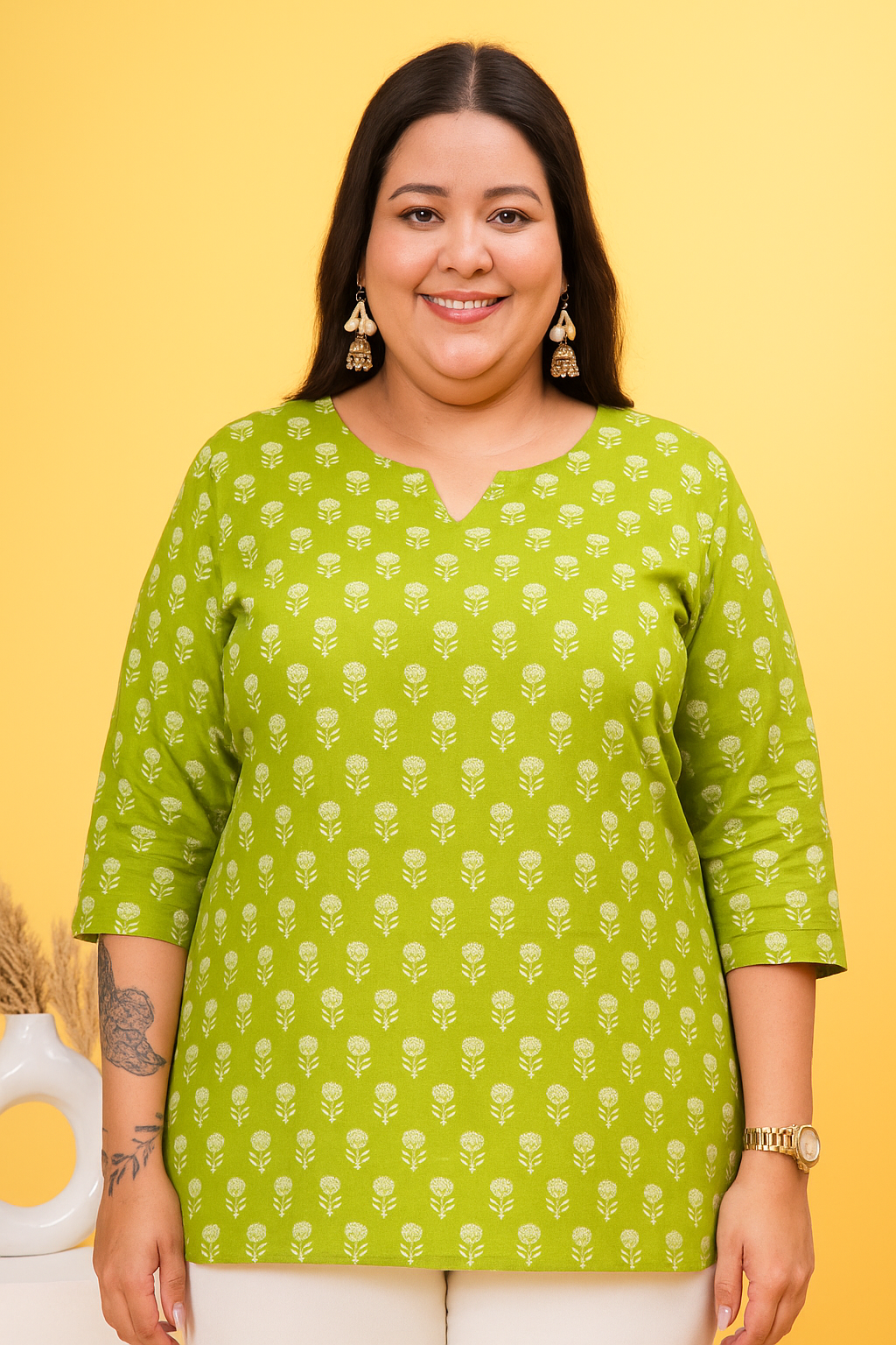 Green Straight Plus Size Kurti