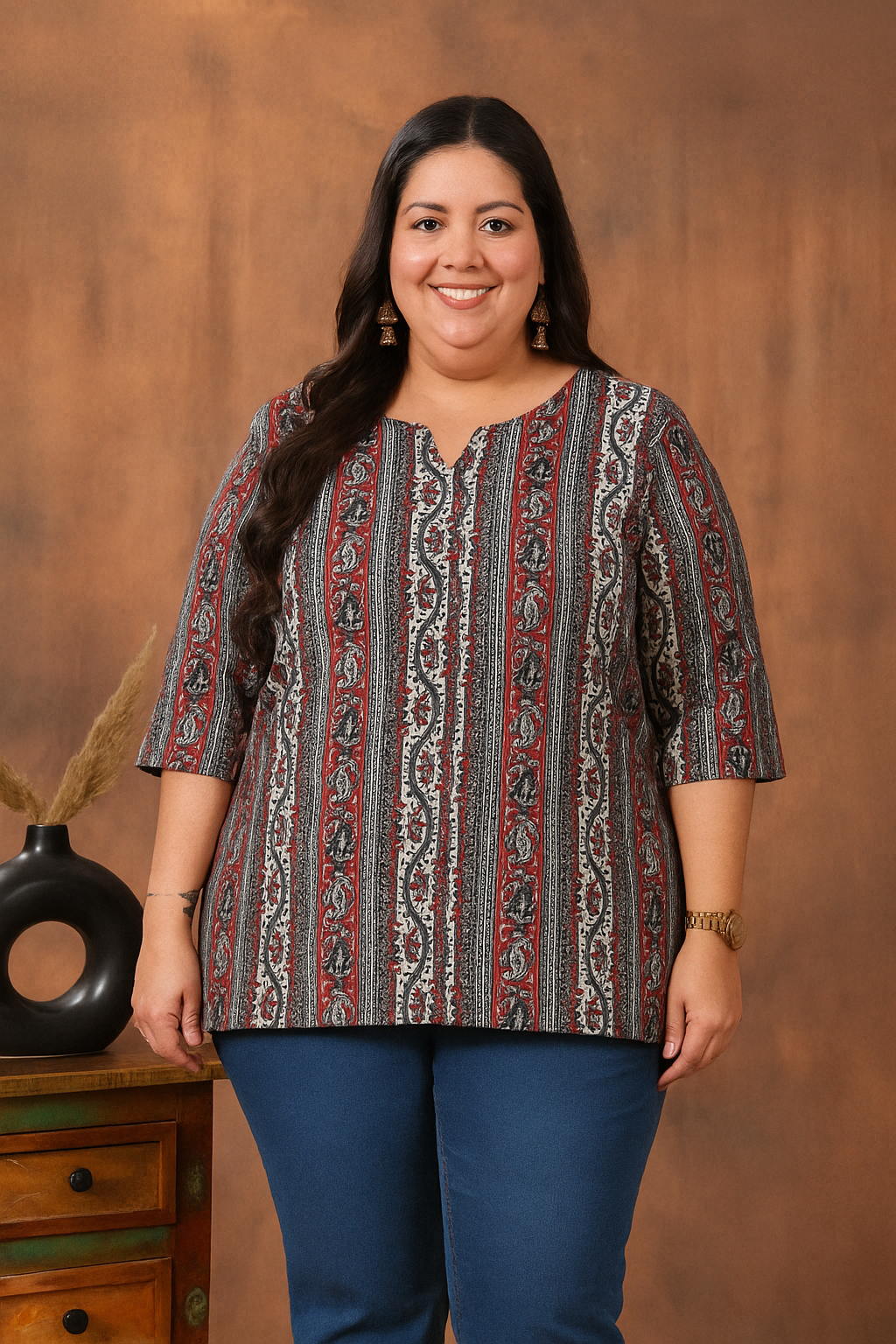 Red Strips Plus Size Kurti