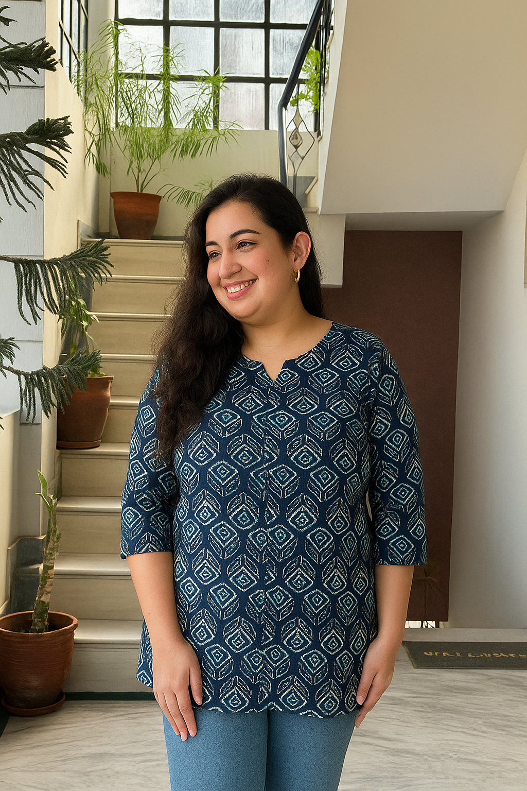 Blue Pattern Plus Size Kurti