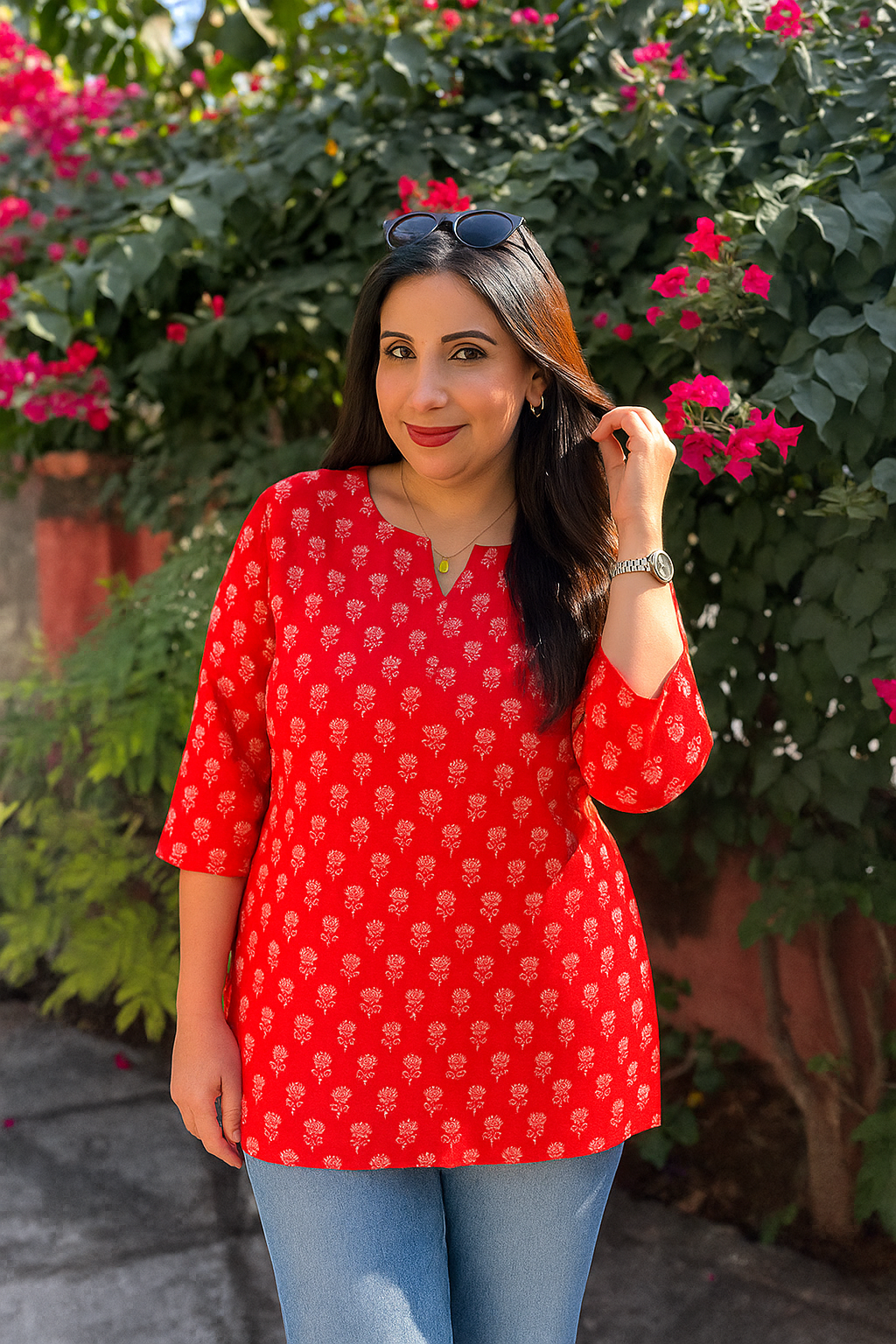 Red Flower Plus Size Kurti