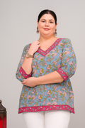 Pink V Neck Plus Size Kurti