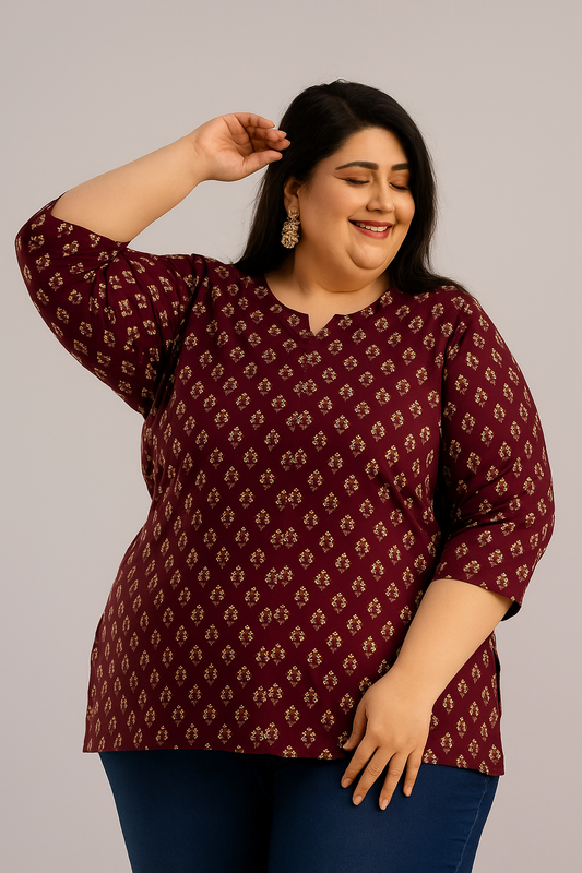 Brown Booti Plus Size Kurti