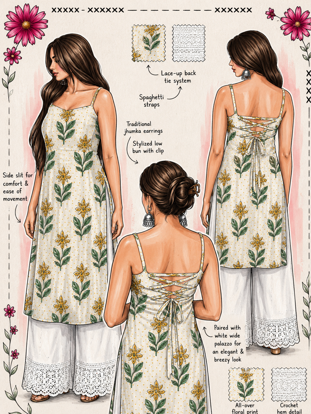 Sunflower tie back knot kurti