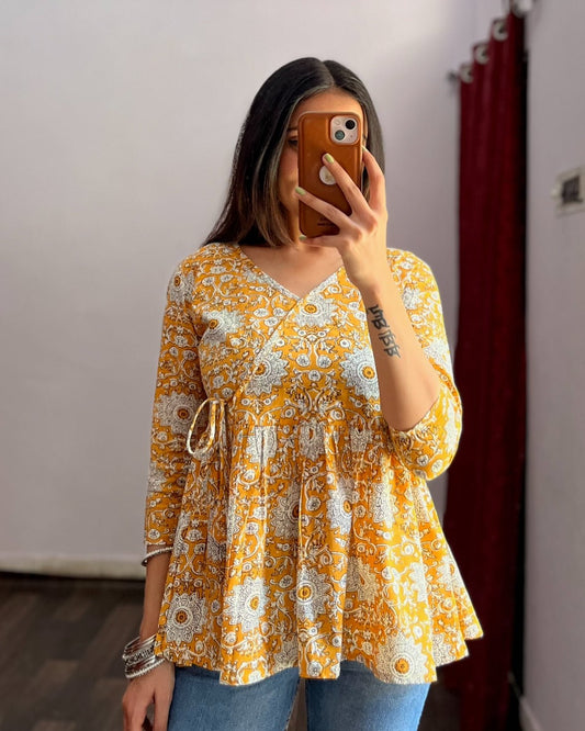Yellow Angrakha Peplum Top