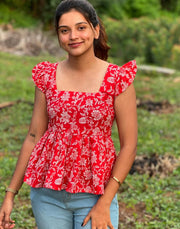 Red White Peplum Top