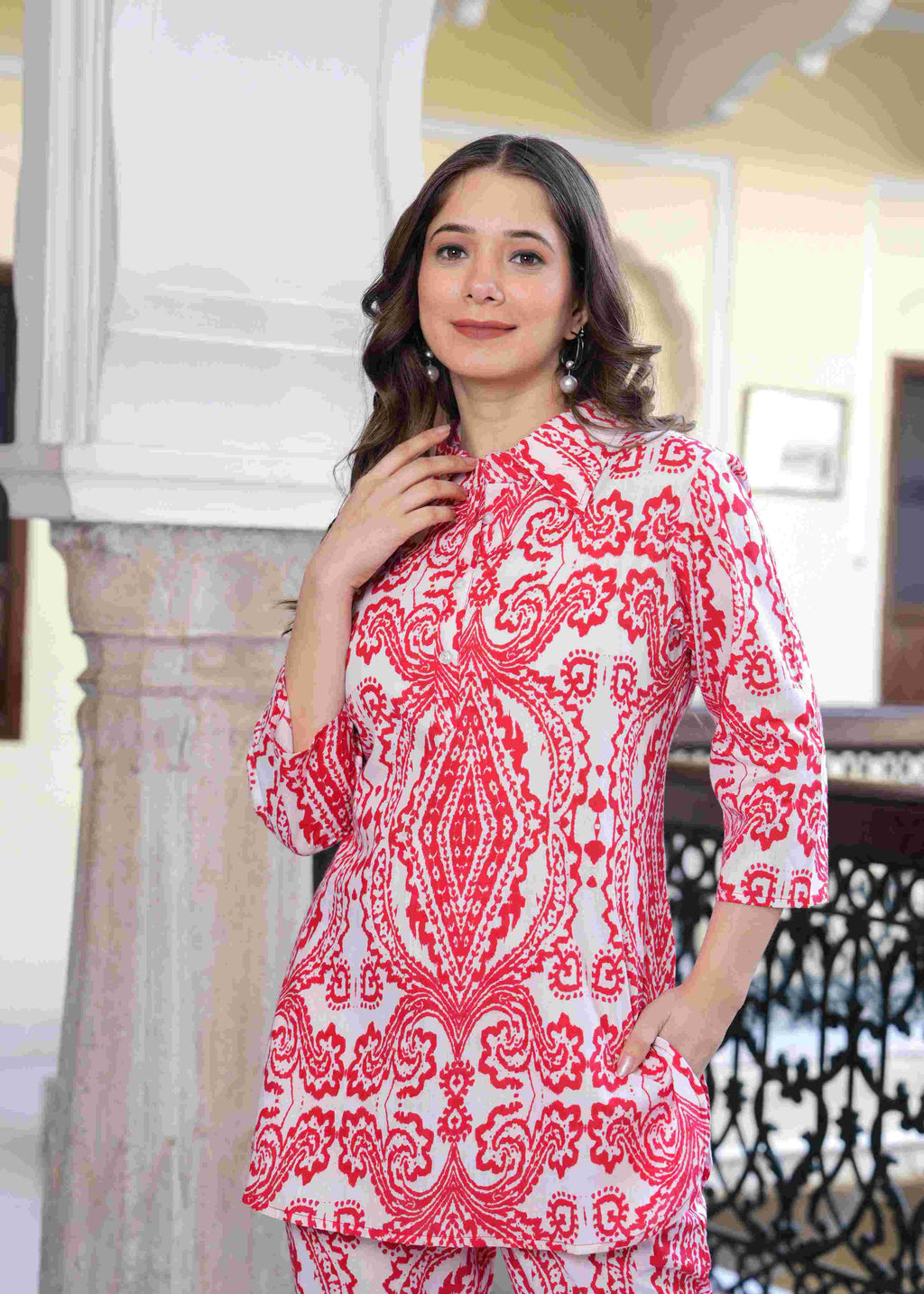 Scarlet Elegance Printed Co-ord Set