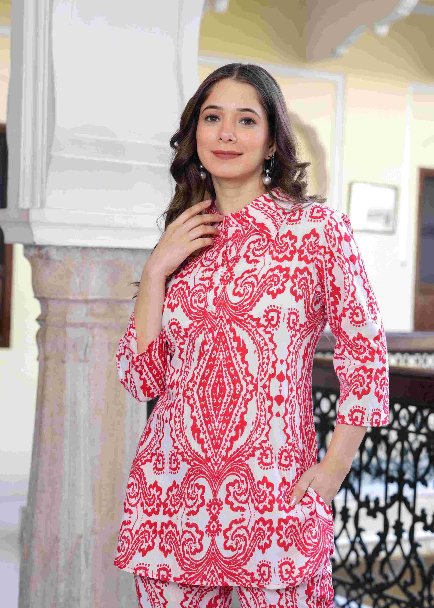Scarlet Elegance Printed Co-ord Set
