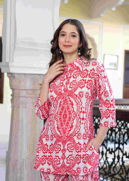 Scarlet Elegance Printed Co-ord Set